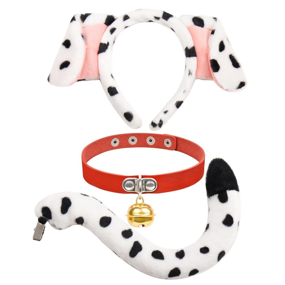 7319 Dalmatian Costume Puppy Dog Ears Headband Tail With Red